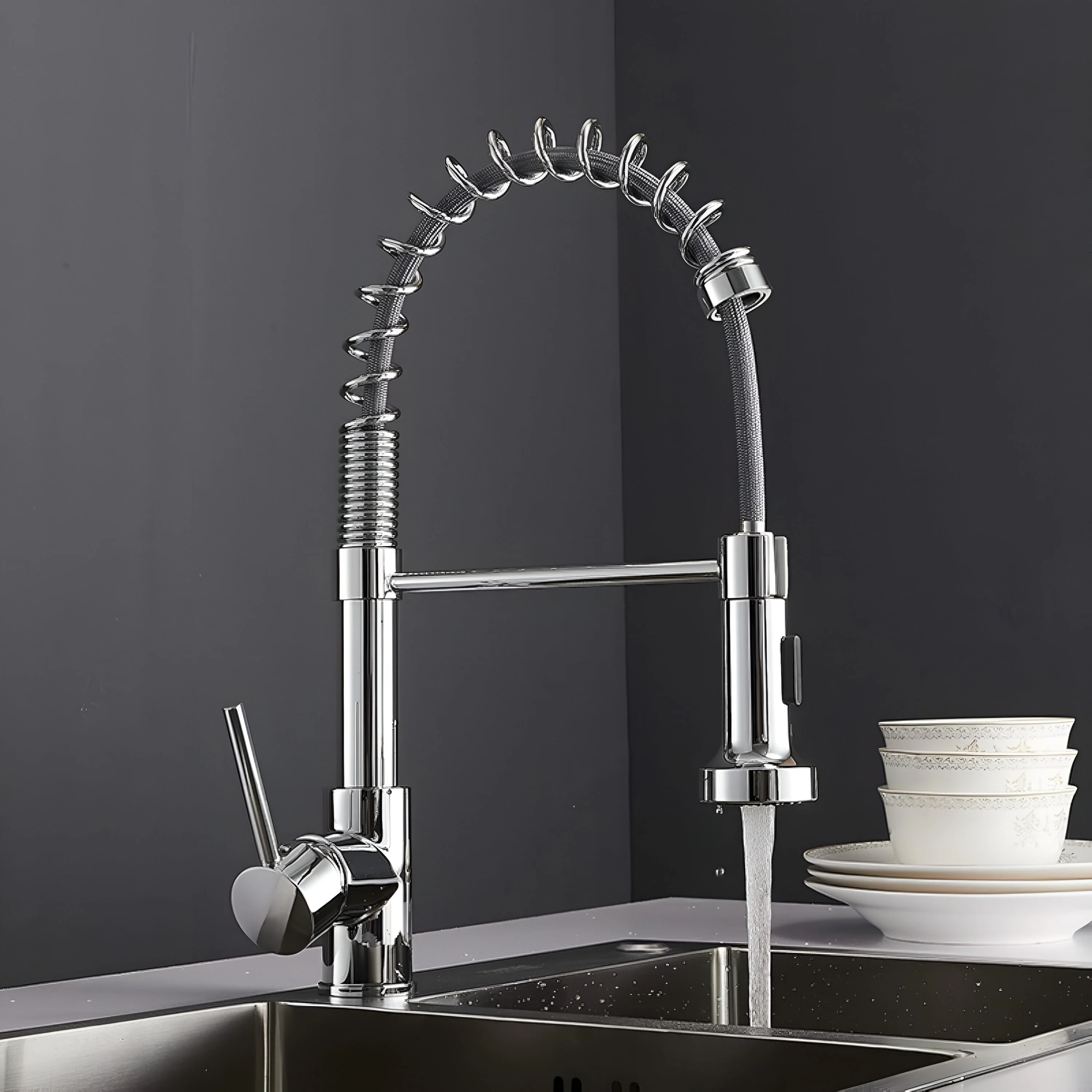 Halmstad - Single Hole Pre-Rinse Pull-Down Sprayer Spring Spout Kitchen Faucet - Image 15