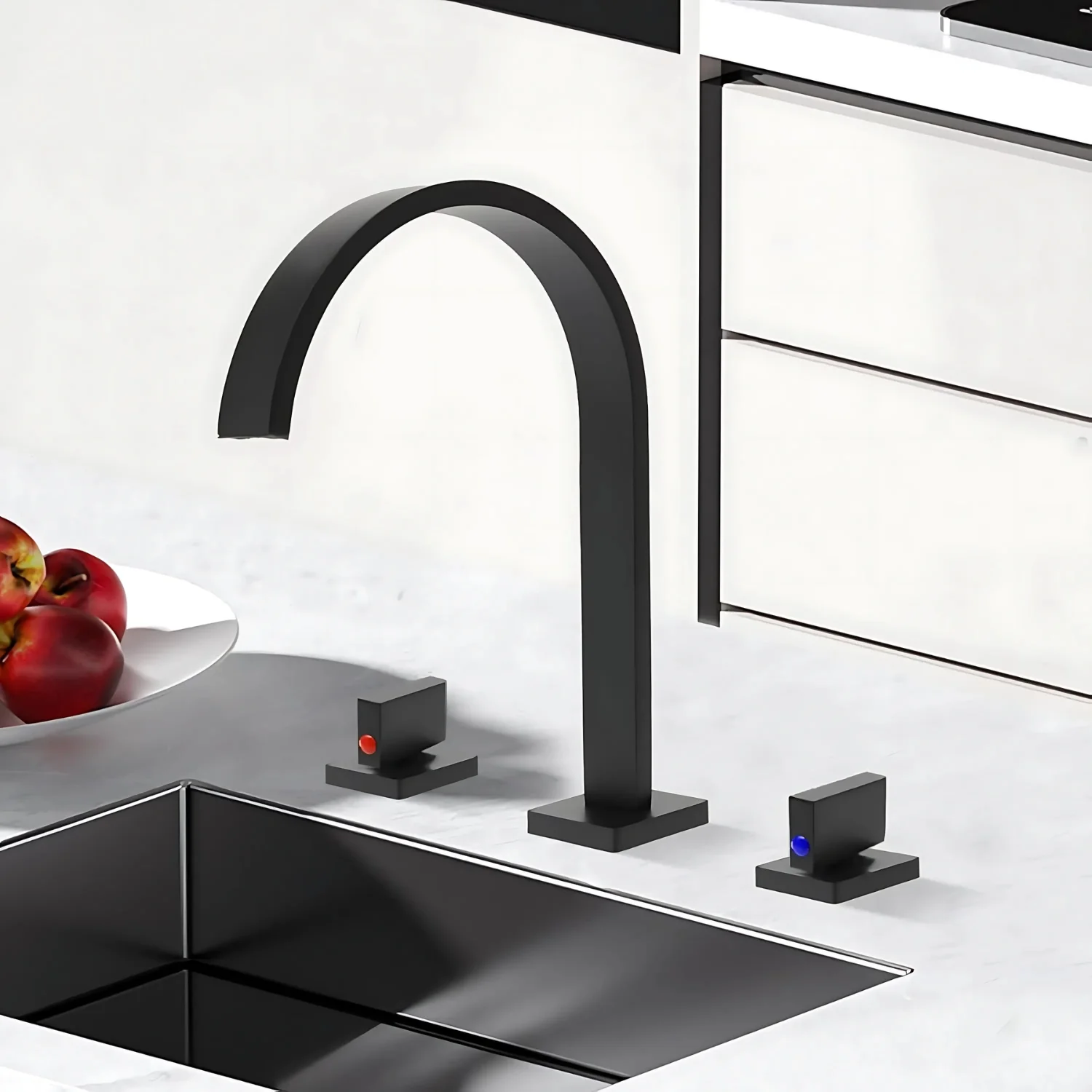 Laxa - Bathroom Faucet Square Design 3-Hole Double Handle Hot & Cold Tap - Image 12